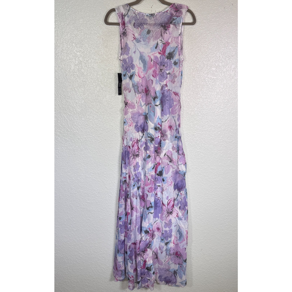 Komarov Dress Womens Medium Floral Watercolor Ruffle Maxi Crinkle Wedding Guest - Picture 2 of 9